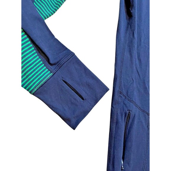 Lululemon Velocity Men's Large? Navy Green Stripe 1/4 Zip Pullover  Thumb Holes - Picture 4 of 6